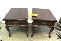 Pair Dark Wood Queen Anne Side Tables