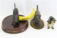 Sculptural Hunting Dogs, Rabbit, Porcelain Basset+