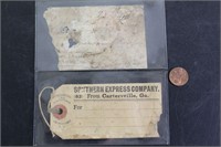 1800s Envelope & Southern Express Co. Tag