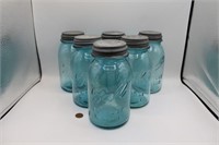 Vtg. Collection 6 Blue Ball Mason Quart Jars