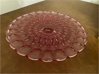 Vintage pink glass footed cake plate