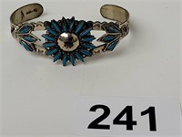 Native Sterling & Turquoise  Signed Cuff