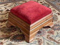 Antique Square Wood & Upholstery Footstool