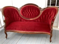 Antique Wood Carved Velvet Upholstery Sofa /