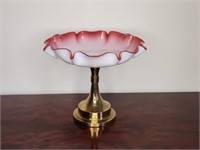 Vintage Fluted Cranberry Glass Compote