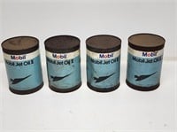 4 NOS Mobil Jet Oil 1 Quart Metal Cans