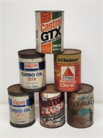 6 Assorted 1 Quart Oil Cans