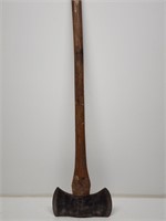 Early Double Bit Axe with Wooden Handle