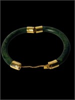 Chinese JADE BANGLE BRACELET with Gold Fittings