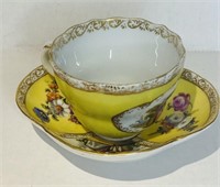German Meissen Hand Painted Porcelain Cup & Saucer