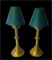 Pair of Gothic Brass Candlesticks with Tôle Shades