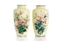 PAIR OF JAPANESE YELLOW CLOISONNE VASES