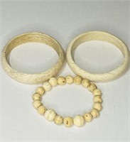 3 ANTIQUE CHINESE IVORY BREACLET & ROUND BEAD