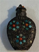 CORAL TURQUOISE  STONE INLAID SNUFF BOTTLES MATEL