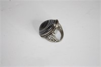 Antique Hand Made Agate Silver Ring