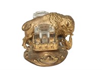 German Bull Inkwell Ink Holder, Gold-Plated Bronze