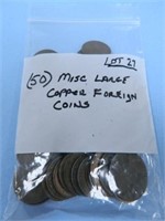Bag of (50) Misc. Large Copper Foreign Coins