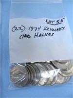 Bag of (22) 1974 Clad Kennedy Halves