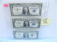 (3) 1957 Series $1 Silver Certificate, Blue Seal,