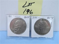 (2) 1971 Ike Dollars, AU-55