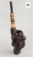 African Carved & Bone Stem Pipe
