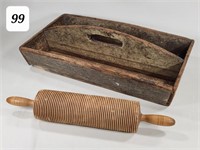 Early Pine Silverware Box & Swedish Rolling Pin