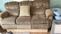 Reclining couch on wood riser approx 82”x42”