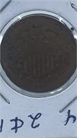 1864 2 CENT PIECE HAS ROTATED DIE