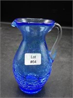 Vintage Pilgrim Glass Cobalt Crackle Glass Pitcher