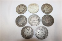 6 Morgan silver dollars & 2 peace dollars