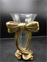 Gold Bow Wrap with Clear Glass Vase