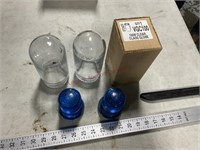 Blue safety covers and 3-100 W clear glass globes