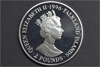 0.9 ozt Silver .925 1996 2 Pounds Falkland