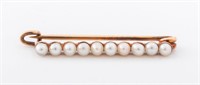 Vintage 14K Yellow Gold Seed Pearl Safety Bar Pin
