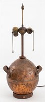 Arts & Crafts Style Hammered Copper and Iron Lamp