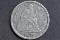 1875-CC Seated Liberty Dime Above Bow