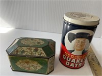 Vintage English Metal Box & Quaker Oats Can