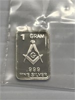 1 Gram Masonic Silver Bar
