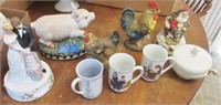 Chicken items, pig, cups, misc