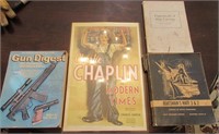 Cardboard Charlie Chapin poster, misc. books