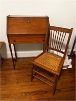 Antique Drop Front Desk Cubbies Pockets & chair
