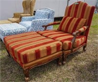Upholstered armchair and ottoman