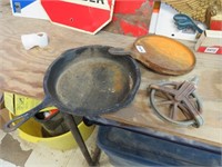 Vintage Cast Iron Skillets and Pulley