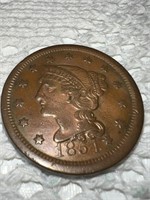 1854 One Cent Coin 1c Braided Hair Cents