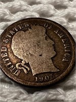 1905 S BARBER DIME 90% silver