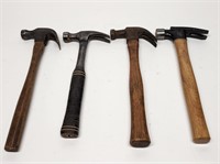 4 Antique Claw Hammers