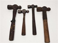 4 Antique Ball Peen Hammers