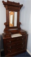 Antique Vanity w/Marble Inlay-5 Drawers, Wooden