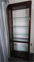 Lighted Solid Wood Open Bookcase, 5 Glass Shelves