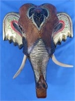 Solid Wood Carved & Painted Elephant, Wall D?cor